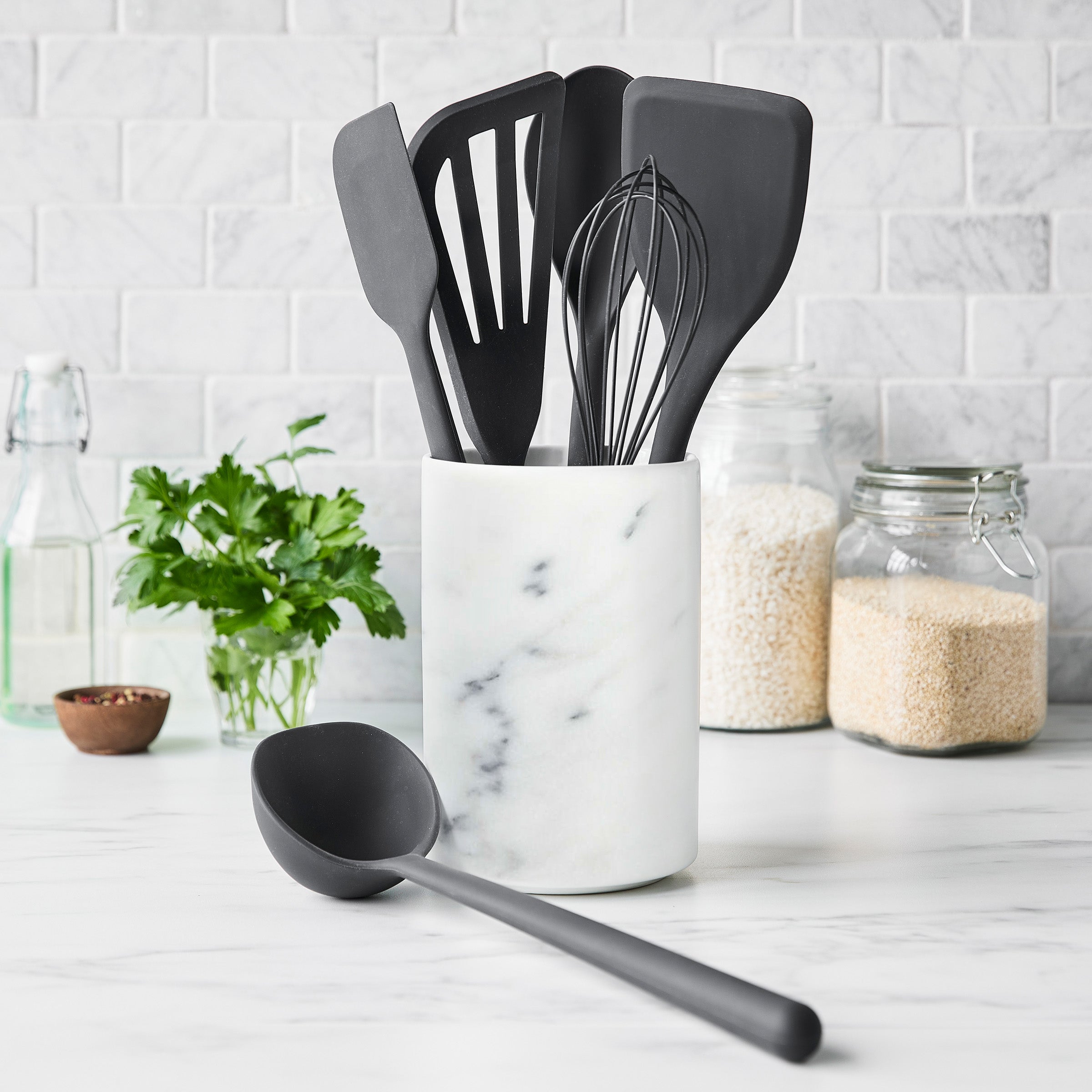 GreenPan Platinum Silicone 7-Piece Utensil and Crock Set – Gray