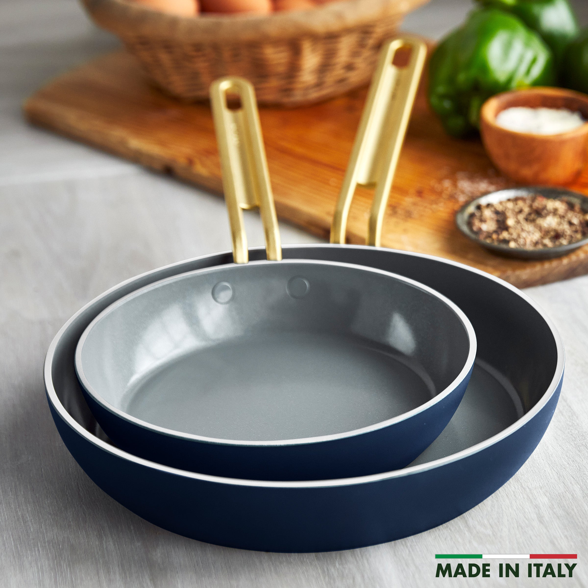 GreenPan Stanley Tucci™ Ceramic Nonstick 4-Piece Frypan Set, 8", 10", 12" Frying Pans, Marino Blue