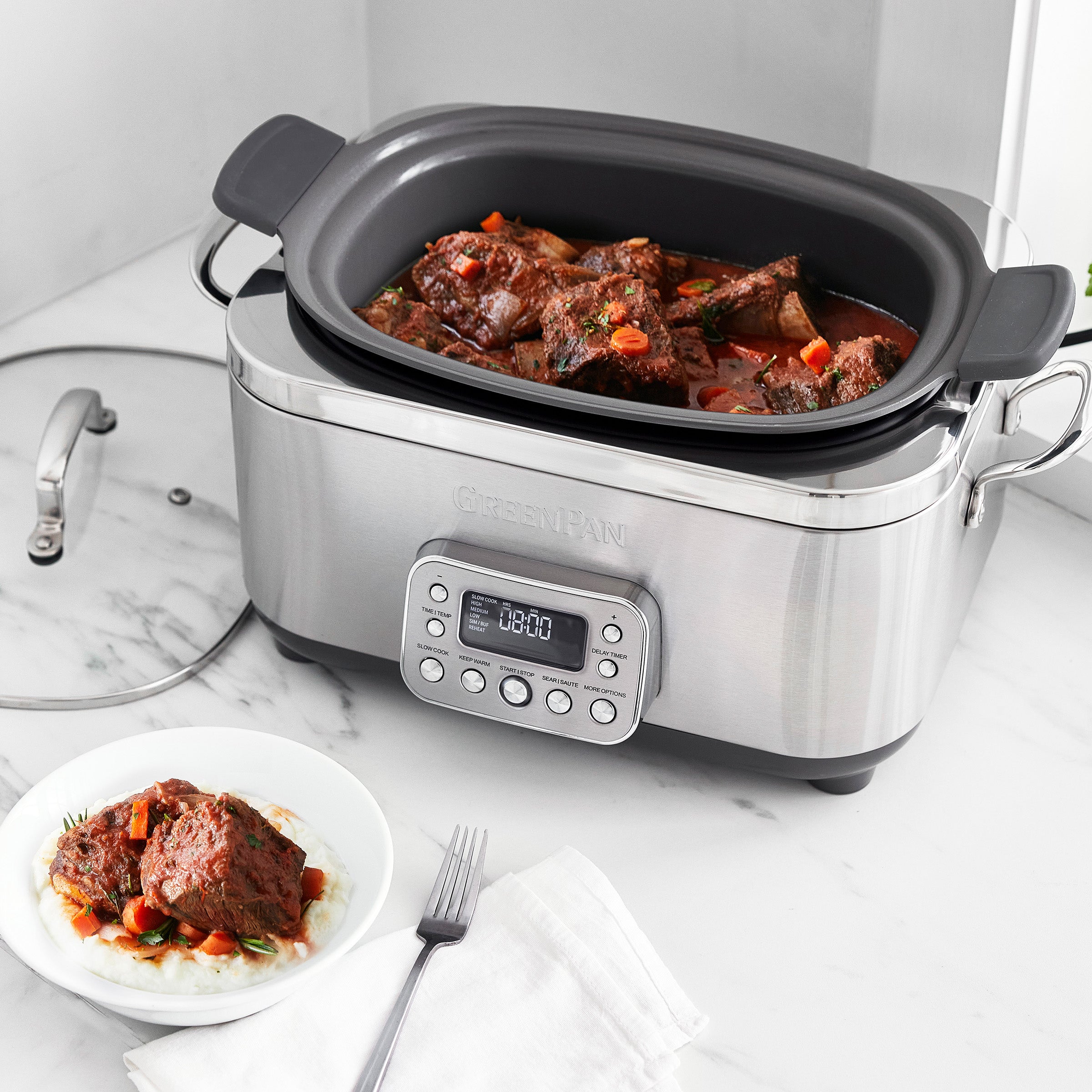 GreenPan Elite 14-in-1 6-Quart Slow Cooker | Premiere Stainless Steel