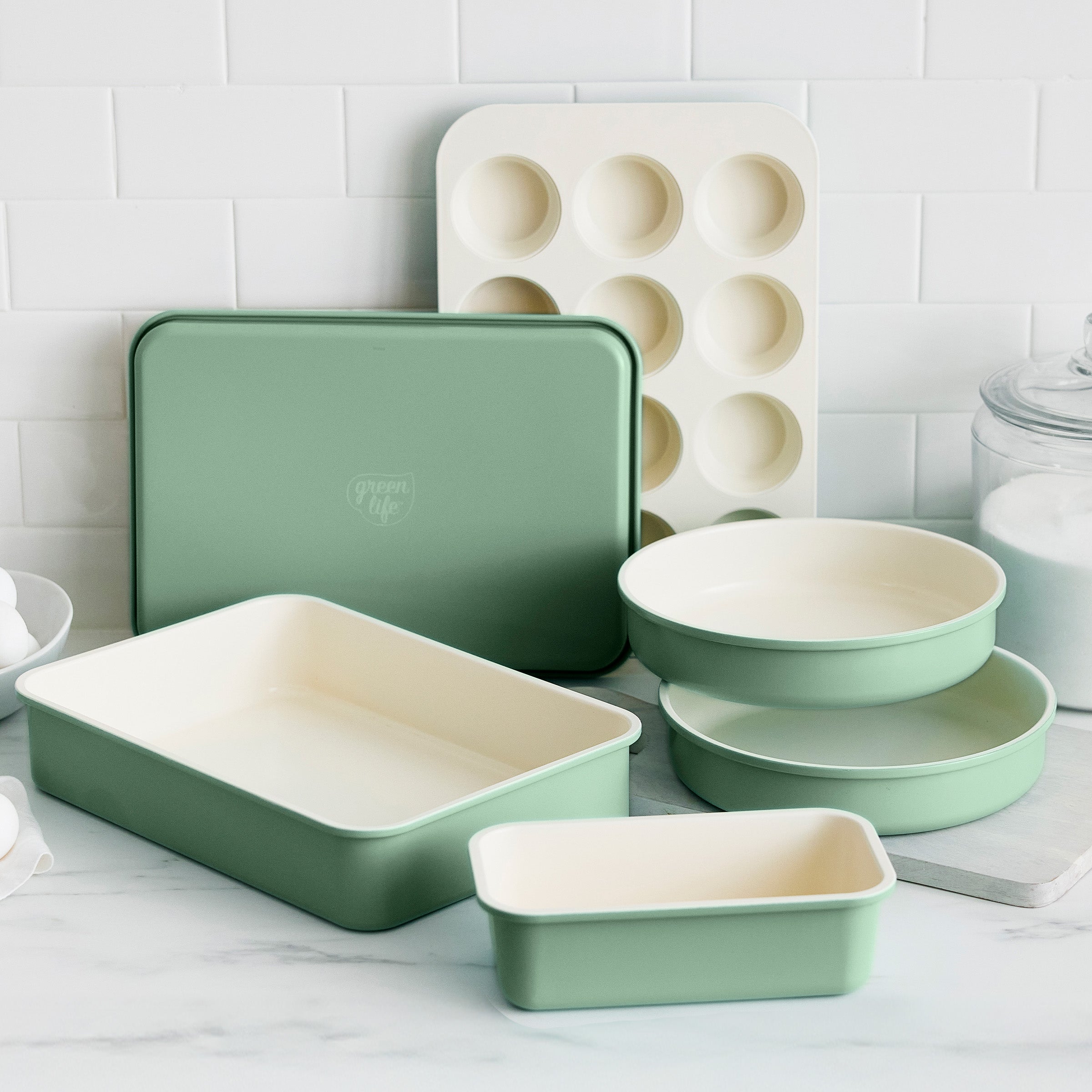 GreenLife Ceramic Nonstick 6-Piece Bakeware Set – Sage Green