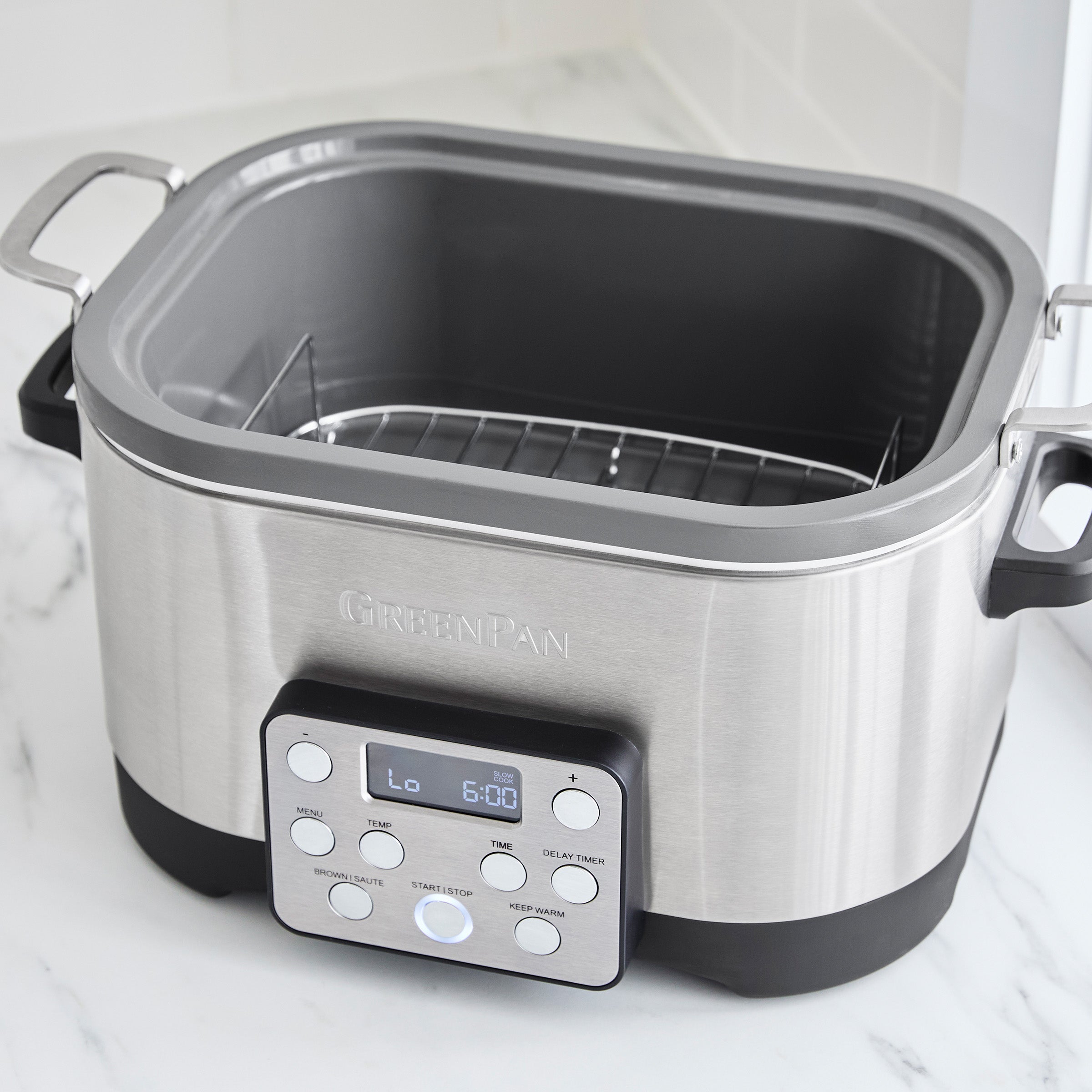 GreenPan 7-in-1 6-Quart Slow Cooker with In-Pot Browning | Stainless Steel