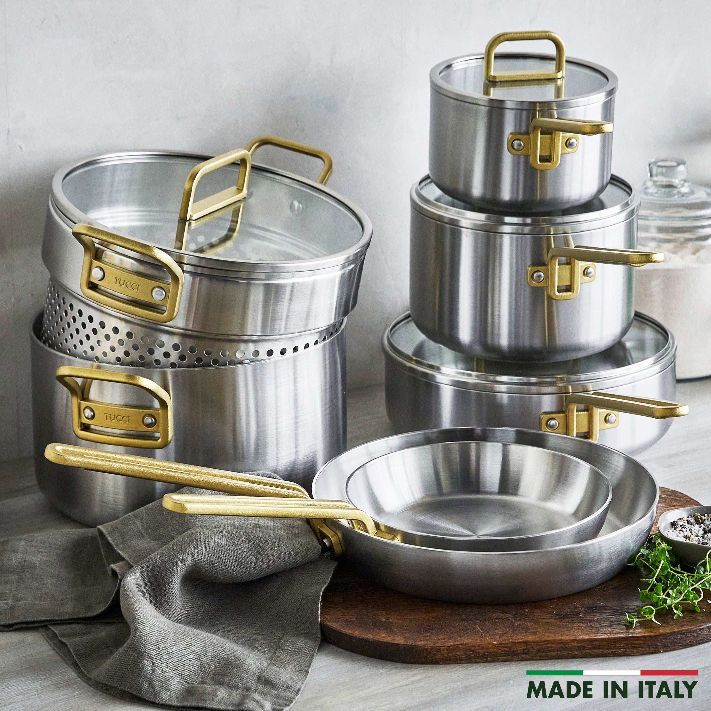 Stanley Tucci Uncoated Stainless Steel 11-Piece Cookware Set