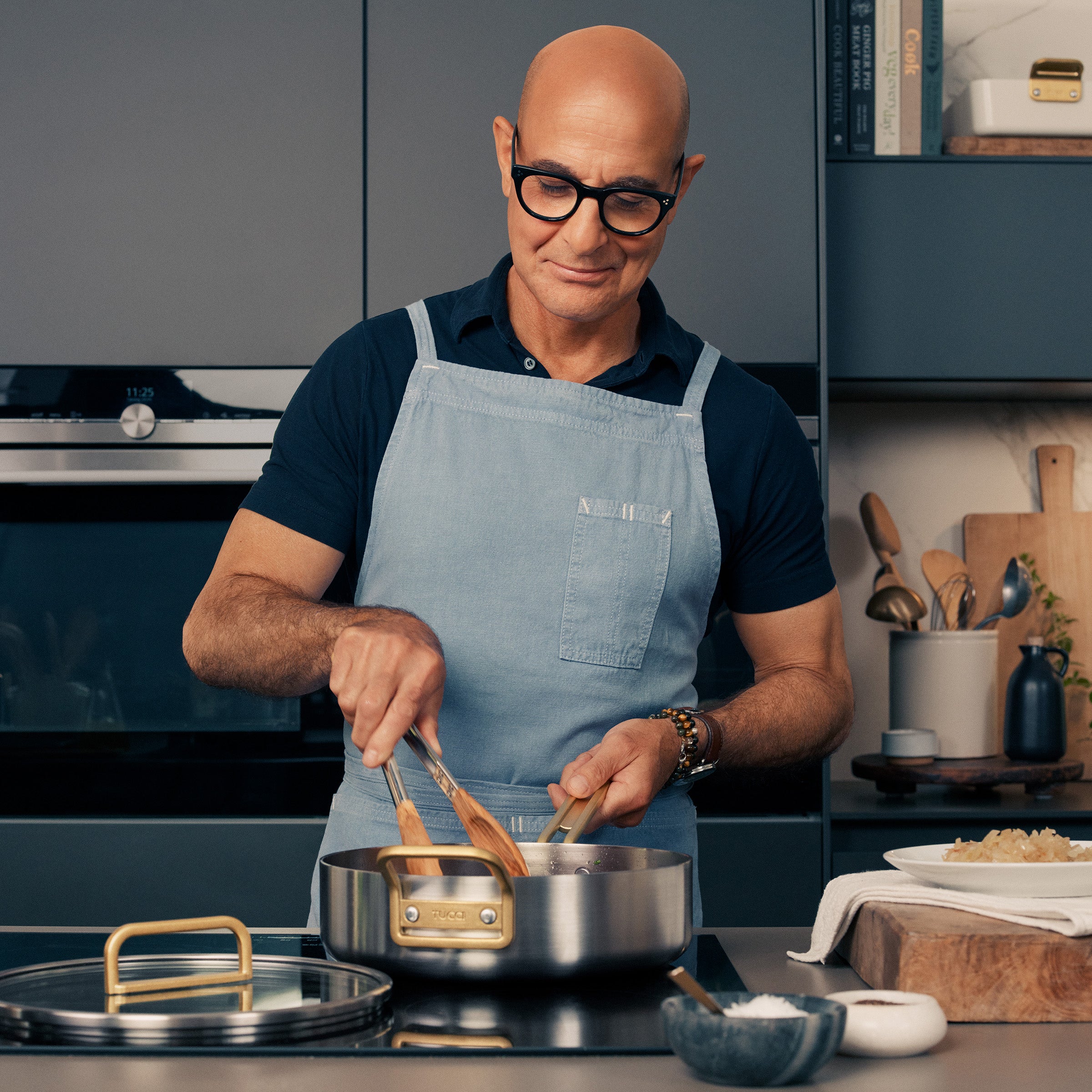 Stanley Tucci™ Stainless Steel Ceramic Nonstick 2-Quart Saucepan with Lid - Champagne Handles