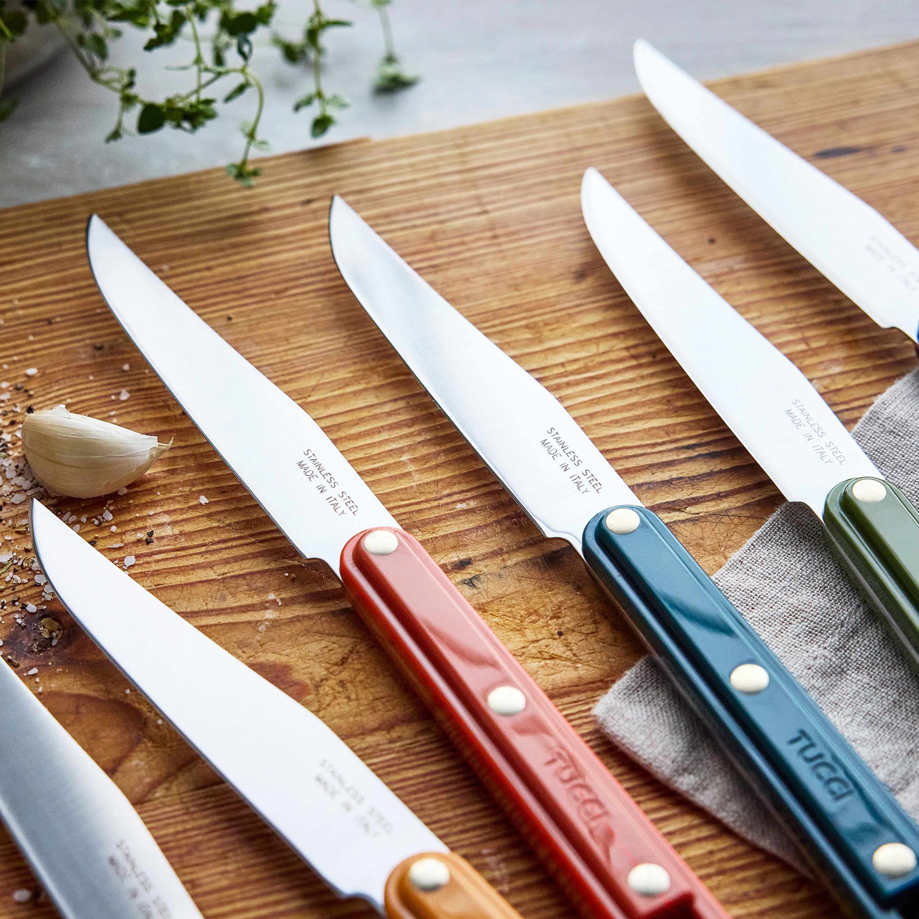 Stanley Tucci 6-Piece Steak Knife Set with Wood Tray – Multicolor
