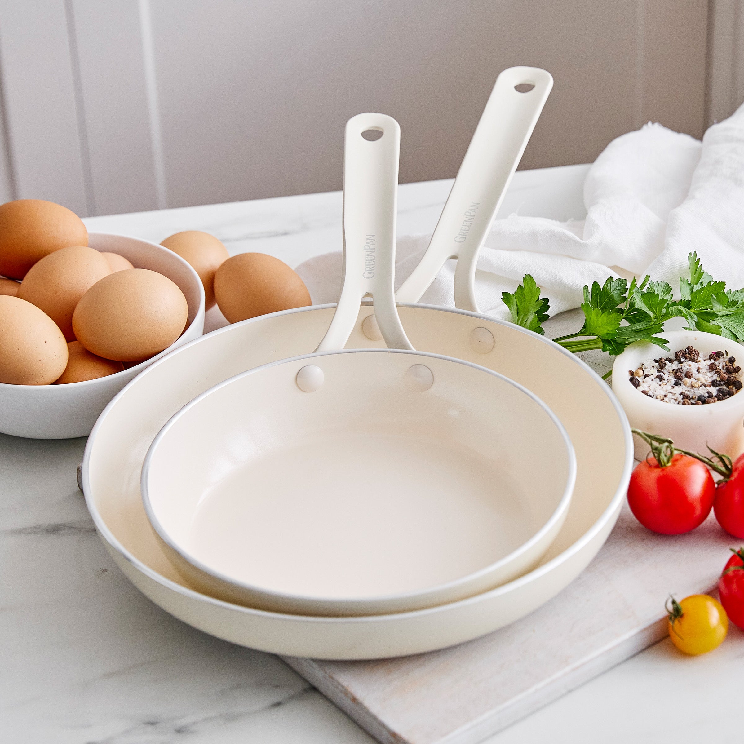 GreenPan Nova Gallery Ceramic Nonstick 8" and 10" Frypan Set, Cream