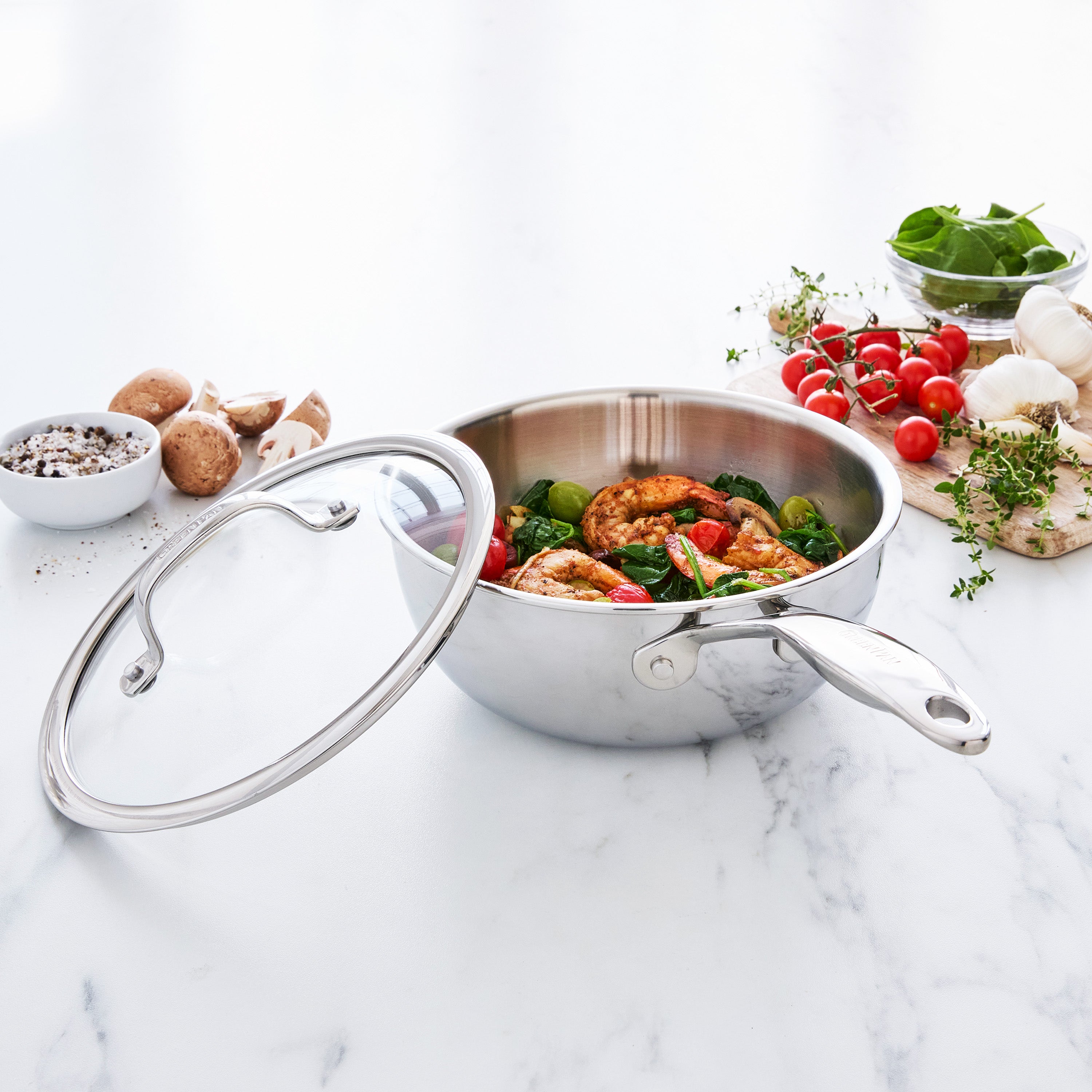 GreenPan Valencia Pro Stainless Steel Uncoated 2.5-Quart Chef's Pan with Lid