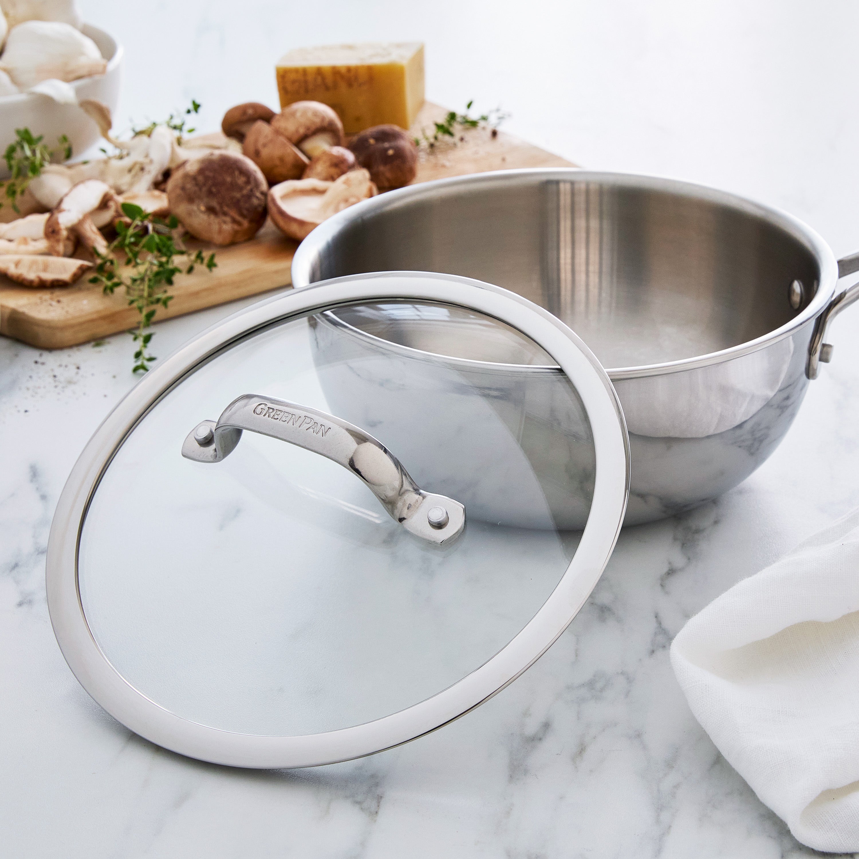 GreenPan Valencia Pro Stainless Steel Uncoated 2.5-Quart Chef's Pan with Lid