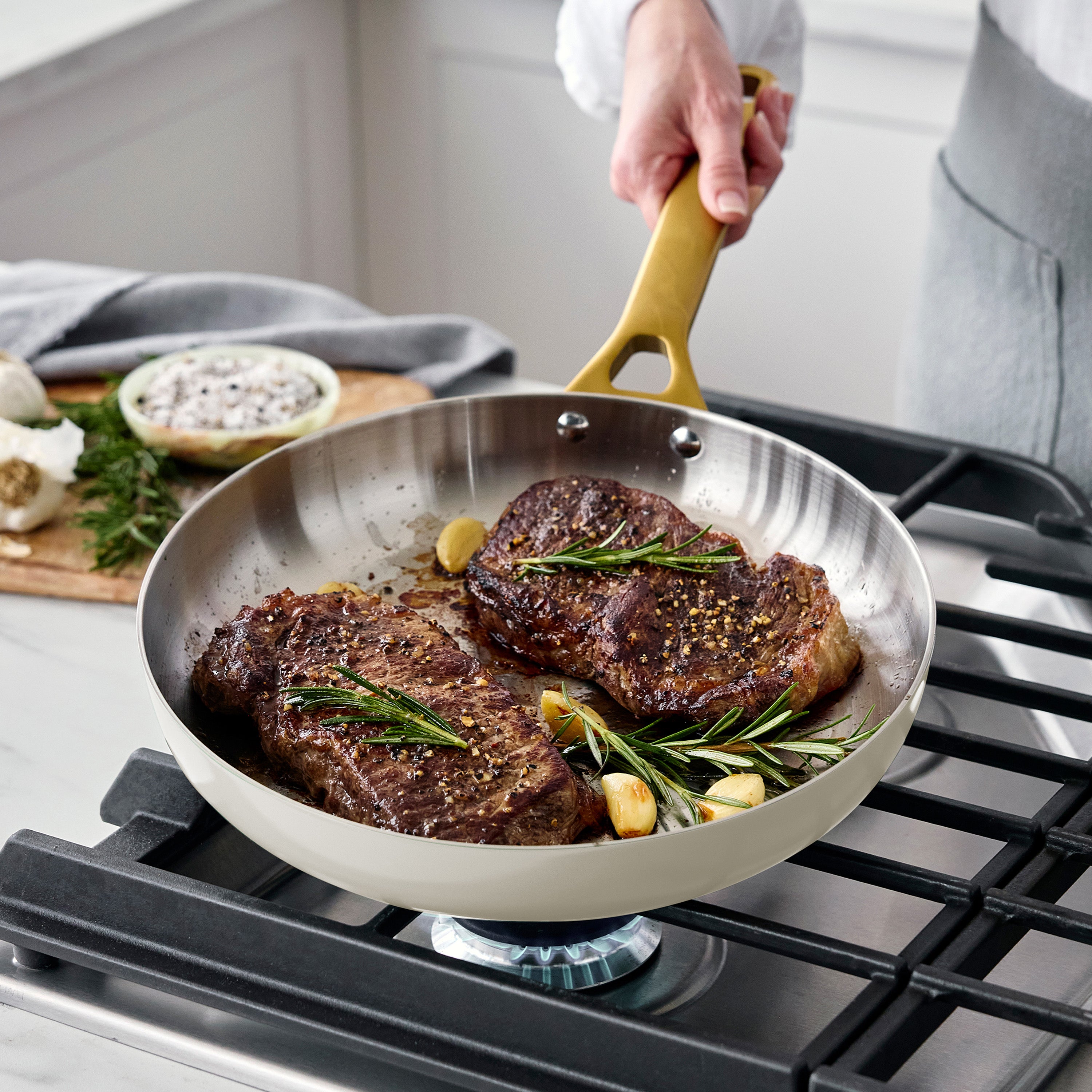 GreenPan Reserve Pro 10" and 12" Stainless Steel Frypan Set – Cream