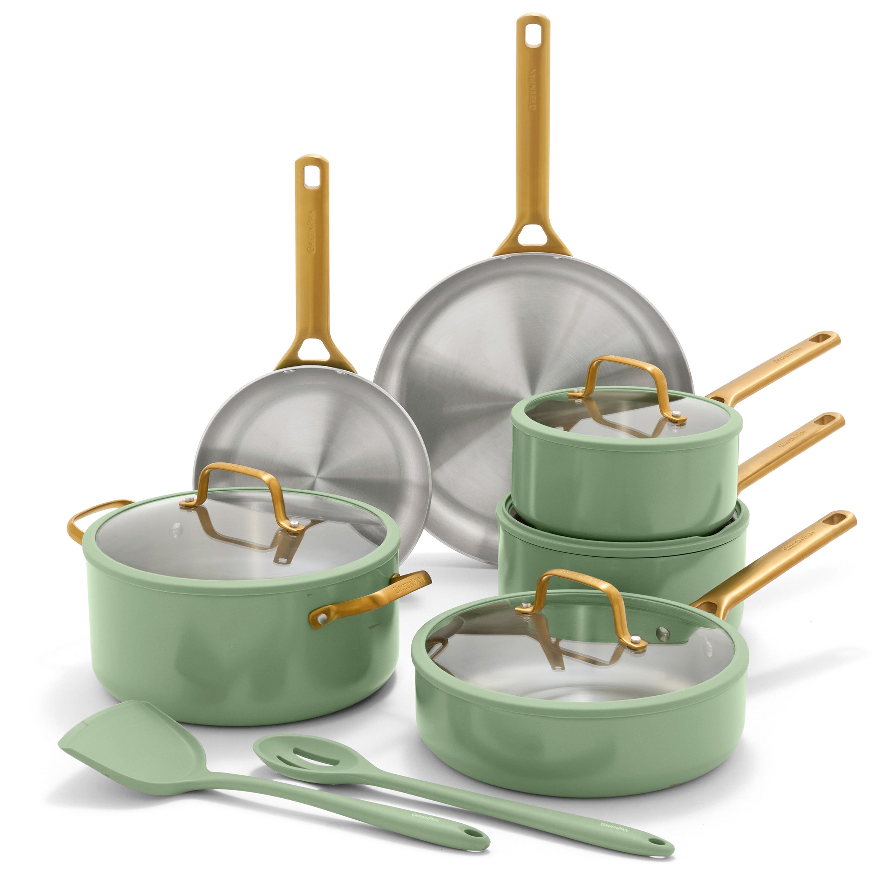 GreenPan Reserve Pro Uncoated Stainless Steel 12-Piece Cookware Set in Sage