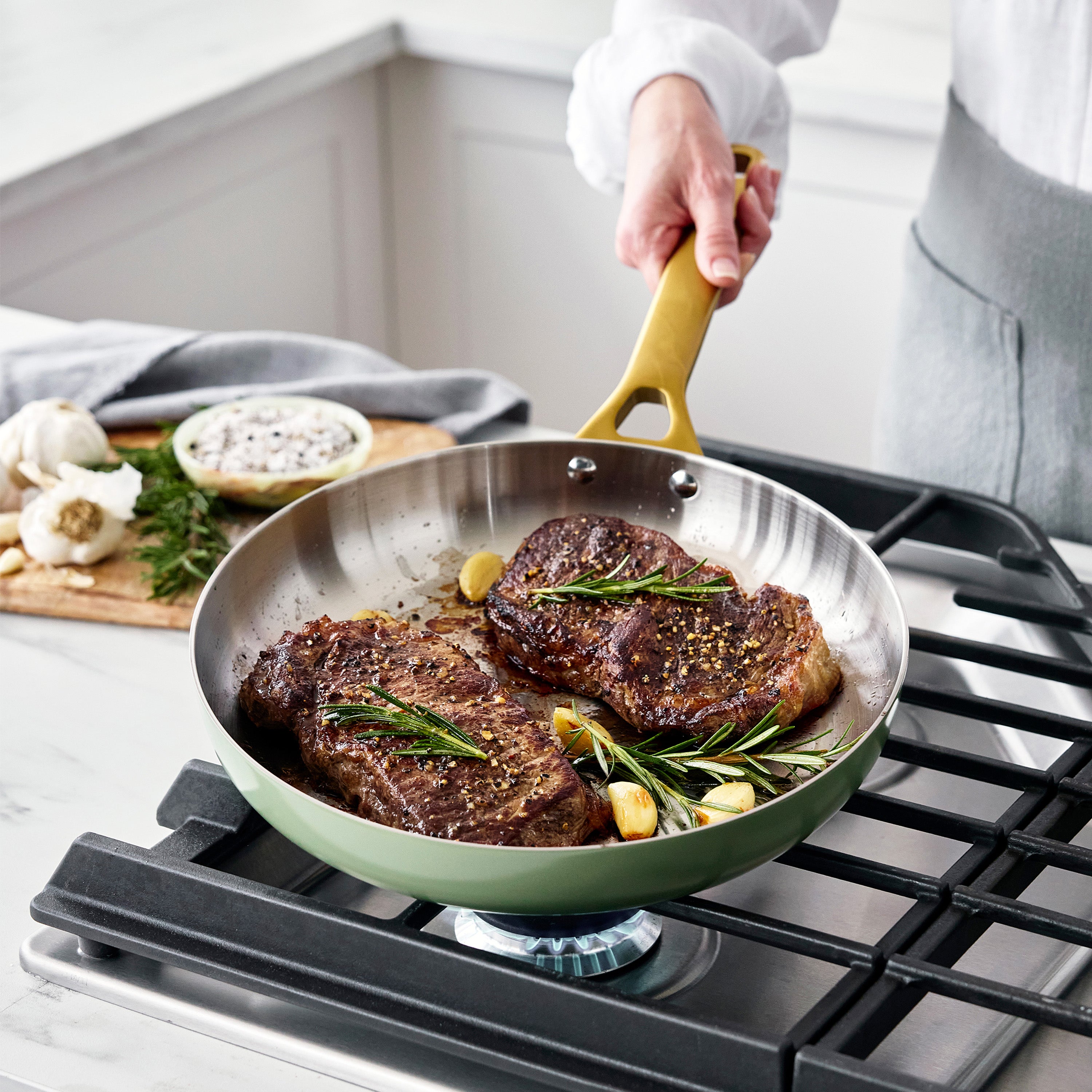 GreenPan Reserve Pro Uncoated Stainless Steel 12-Piece Cookware Set in Sage