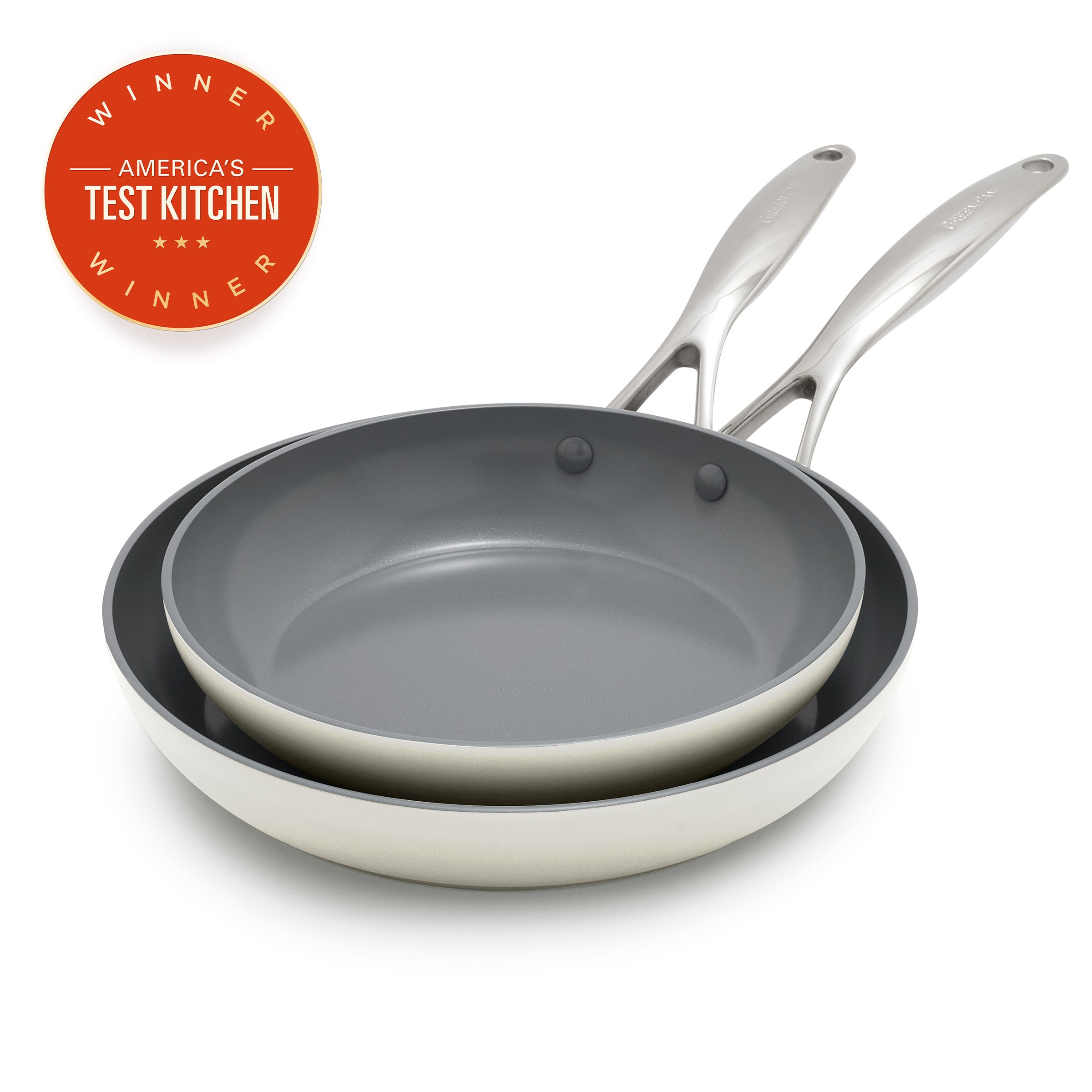GreenPan Valencia Pro Ceramic Nonstick 9.5" and 11" Frypan Set, Cream