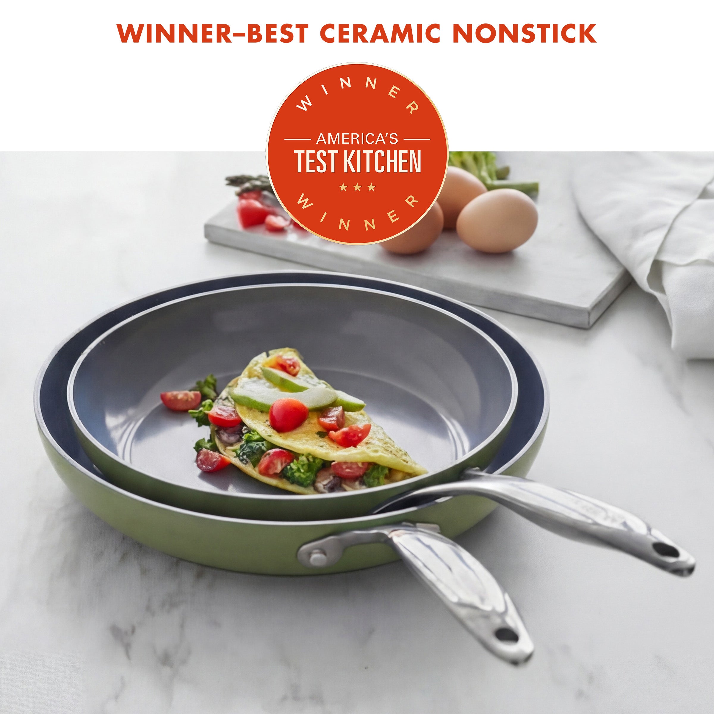 GreenPan Valencia Pro Ceramic Nonstick 9.5" and 11" Frypan Set, Sage