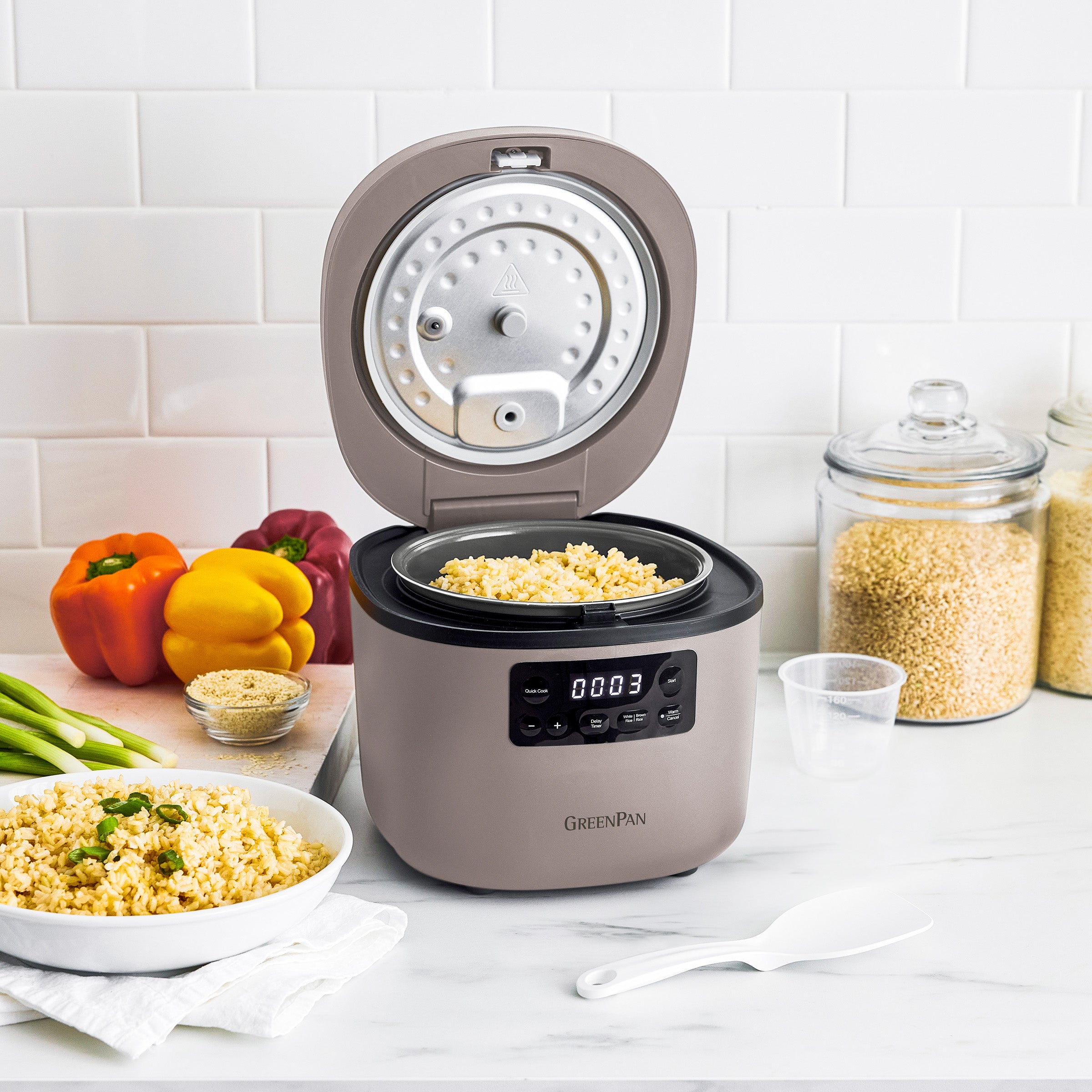 GreenPan Advanced 8-Cup Rice Cooker, Clay