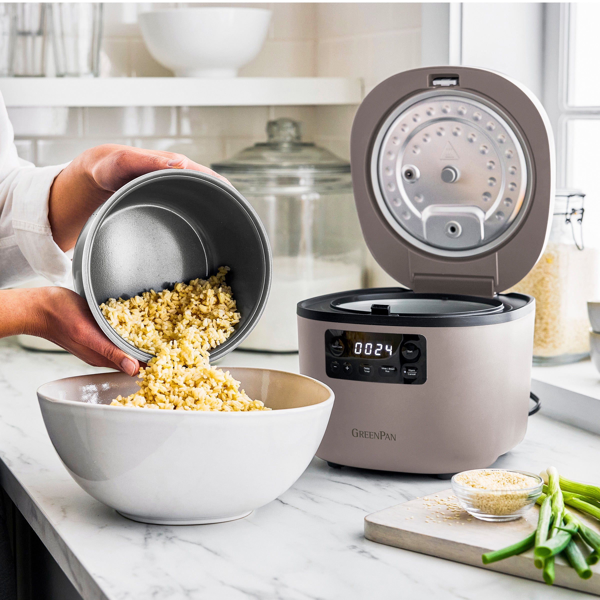GreenPan Advanced 8-Cup Rice Cooker, Clay