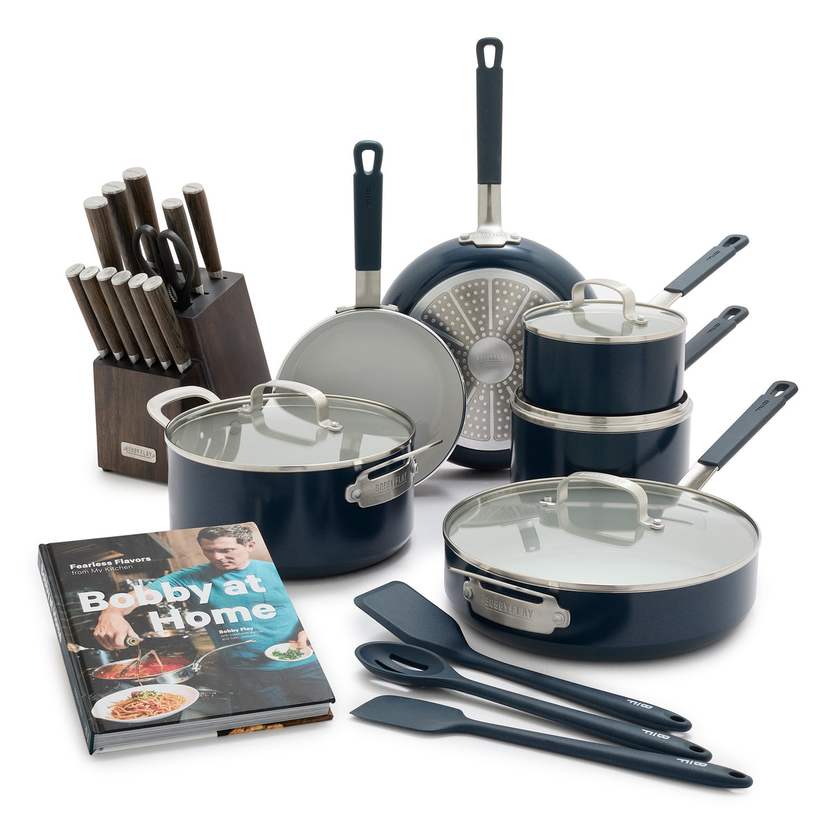 GreenPan Bobby Flay Ultimate Cookware Set with Bobby at Home Cookbook – Oxford Blue