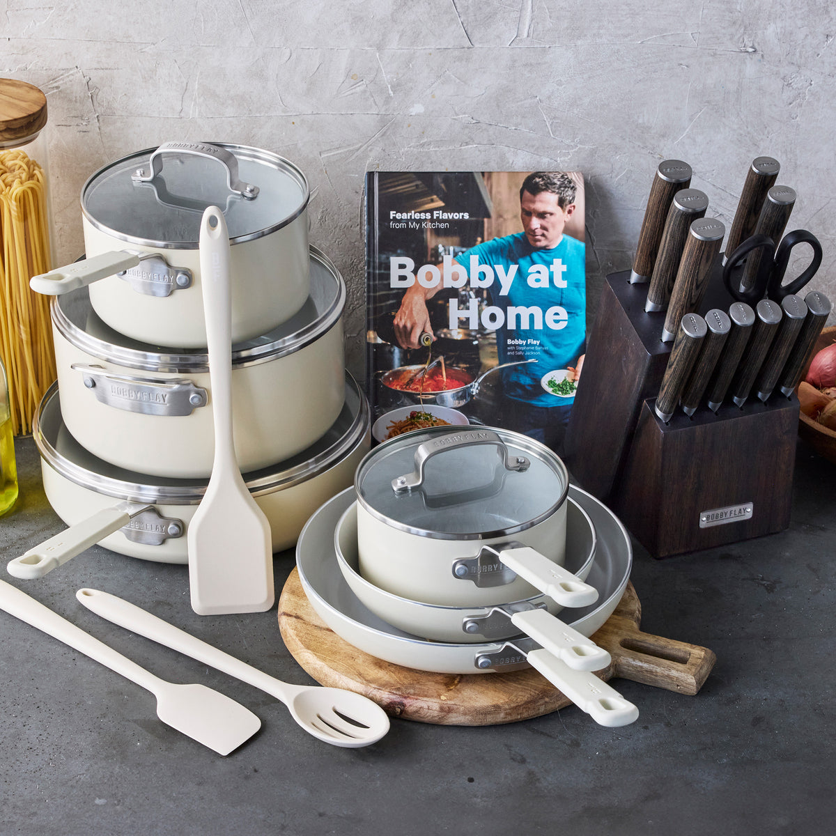 Bobby Flay by GreenPan Ultimate Cookware Set with Bobby at Home Cookbook – Cream