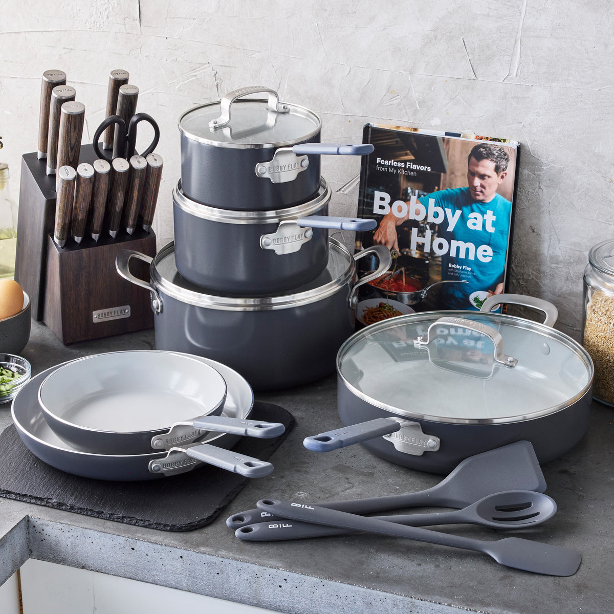 Bobby Flay by GreenPan Ultimate Cookware Set with Bobby at Home Cookbook – Graphite
