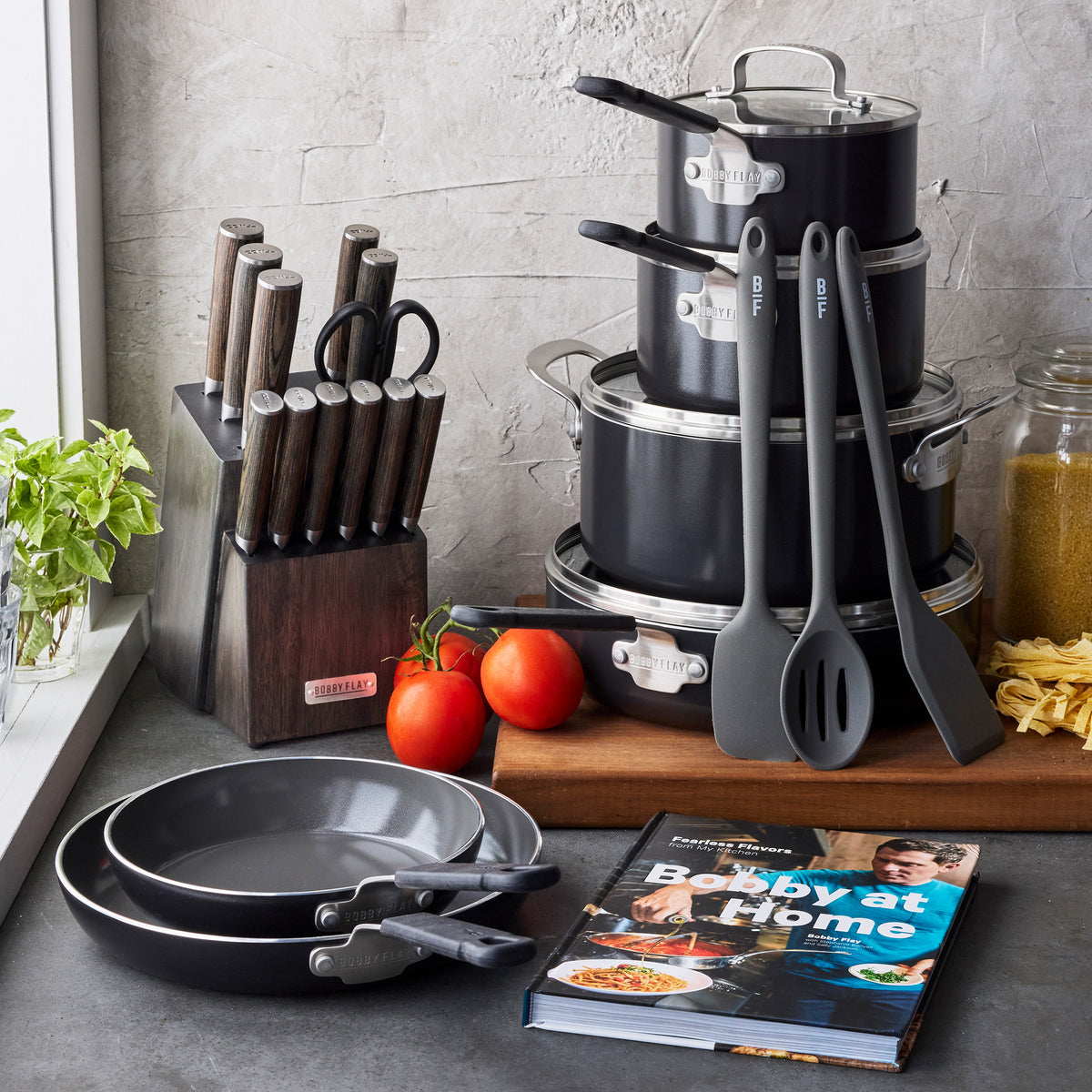 Bobby Flay by GreenPan Ultimate Cookware Set with Bobby at Home Cookbook – Black